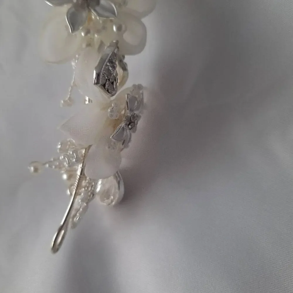 Bridal Floral Silver tone Metal Headband Rhinestone